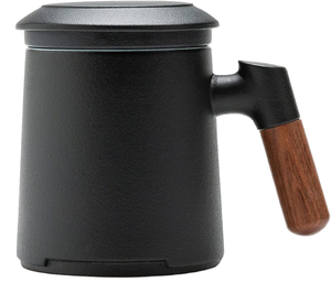 ชุดถ้วยชาเซรามิกพร้อมฝาปิดและที่กรองชา ด้ามไม้ ขายส่งจากโรงงาน - Product Image 1