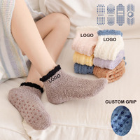Chaussettes d'hiver épaisses et confortables à logo personnalisé, antidérapantes, en polaire, pour la maison et le sommeil