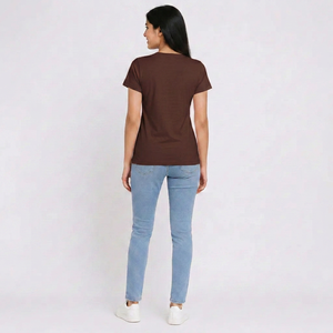Camiseta de Algodón para Mujer, Cuello Redondo, Corte Regular, Color Sólido, Casual, Manga Corta, Primavera Verano, Tejido Jersey Transpirable, 200g - Product Image 6