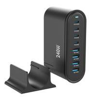 Estación de Carga de Escritorio GaN³ de 240W con 8 Puertos, Cargador Desmontable USB-C PD USB-A QC PD100W, Hub de Energía para Juegos, Laptop, Teléfono, Tableta