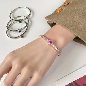Minimalist Eco-friendly <b>Copper</b> 6.5MM Multicolor Cubic Zirconia <b>Bangles</b> Jewelry Women for Feminine Daily Elegant - Product Image 6