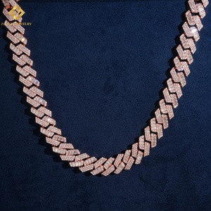 S925 Silver Rose Gold VVS Baguette Moissanite Cuban Link <b>Chain</b> 15mm <b>Iced</b> <b>Out</b> Hip Hop Necklace 3 Row Baguette & Round Cut Jewelry - Product Image 5