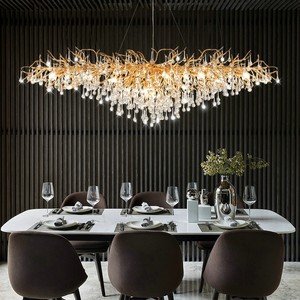Lámpara de Araña Moderna de Cristal Ovalada, Dorada, LED, Regulable, 2700K, Blanco Cálido, para Comedor, Tamaño Grande - Product Image 1