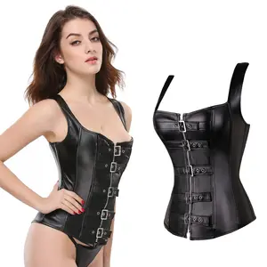 Women's Performance Dress Gothic <strong>Steam</strong> <strong>Punk</strong> Corset Steel Bone Zipper With Buckle Black Bustier - Product Image 1