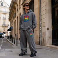 Survêtement Benta Shangpin personnalisé avec votre logo, effet délavé, strass, pour homme, hiver, 100% coton molletonné, imprimé, coupe ample