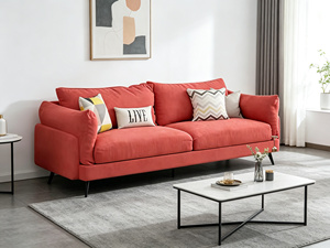 Sofá de <span class=keywords><strong>Dos</strong></span> <span class=keywords><strong>Plazas</strong></span> en Terciopelo Rosa Coral, Diseño Moderno, Patas de Madera, Merry MR-AC601, Sofá Esquinero con Respaldo de Almohada, BSCI - Product Image 1