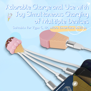 สายชาร์จ 3 in 1 ลายไอศกรีมน่ารักสำหรับฤดูร้อน สายถักแบบ Micro Type-C สำหรับโทรศัพท์ แท็บเล็ต ชาร์จได้หลายพอร์ต พกพาสะดวก - Product Image 6
