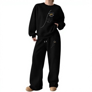 Ensemble de survêtement évasé personnalisé pour femme, taille haute, tenue de sport deux pièces, vêtements de fitness en Spandex/Coton avec poches - Product Image 1