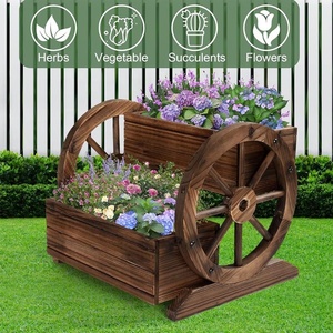 Wooden Wagon Planter Box Decorative Wood Cart Flower Pot Wagon Planter <strong>Rustic</strong> <strong>Garden</strong> <strong>Decor</strong> With Wheels for Indoor Outdoor <strong>Decor</strong> - Product Image 2