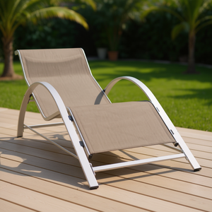 Taupe Textilene Aluminum Sunlounger Outdoor Lounger With Back Manual <b>Reclining</b> For Park Use - Product Image 2