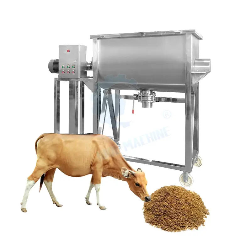 China Granule 100 Kg Mixer Cement Premix Cattle Animal Feed Mill and Mini Horizontal Feed Mixer for Sale