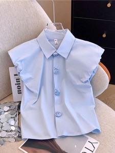 <span class=keywords><strong>Blusa</strong></span> <span class=keywords><strong>blanca</strong></span> con botones florales-Cuello en V de estilo francés con mangas abullonadas para el verano - Product Image 4
