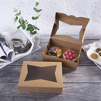 Cajas para Pasteles, Galletas y Donuts Reciclables de Color Marrón de 8*5.75*2.5 Pulgadas con Ventana, Recubrimiento UV, Laminado Mate y Grabado en Relieve para Uso en Panaderías