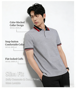 Disponibile Cotone Pettinato Lavorato a Maglia 200g Classe 7A, Traspirante e Antimicrobico, Unisex per Camicie con <span class=keywords><strong>Colletto</strong></span> a Righe Stile Francese per Uomo e Donna - Product Image 3