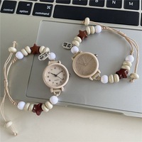 Montre à quartz pour femme NYY avec cordon tressé à perles étoiles mignonnes, cordon de serrage réglable, design écologique en cristal acrylique