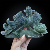Kerajinan Kristal Berkualitas Tinggi, Patung Hewan Ukiran Tangan untuk Penyembuhan, Terbuat dari Campuran Batu Moss Agate dan Amazonite Phornix untuk Dekorasi