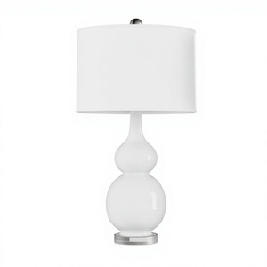 Ensemble de 2 lampes de table en céramique en forme de double gourde, blanches, pour les marchés américain, britannique et moyen-oriental - Product Image 1