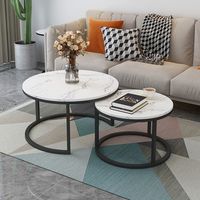 Ensemble de tables basses gigognes avec plateau en pierre frittée et structure en acier carbone, table d'appoint moderne pour salon et décoration intérieure