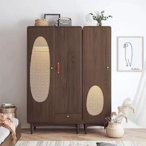 Minimal Assembly Modern Solid Wood Portable <strong>Wardrobe</strong> 4-Column Foldable Chest Storage Cabinet for Living Room or Villa - Product Image 4