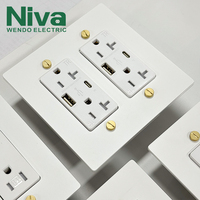 Prise murale américaine standard Niva Luxury en laiton, multiprise avec interrupteur, panneau métallique, type 118, prise en laiton, USB type-c