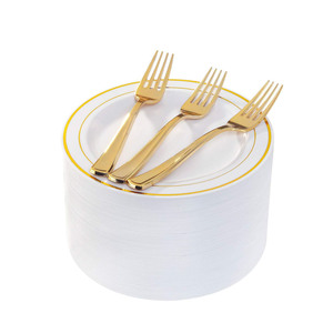 Assiettes de luxe en porcelaine fine blanche à bord doré, 6/7/8/10 pouces, 50 pièces, écologiques, style européen, vente en gros - Product Image 1