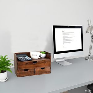 ที่จัดระเบียบลิ้นชักไม้ไผ่แบบปรับได้ 3 ช่อง สำหรับจัดเก็บของใช้ในบ้าน พร้อมชั้นวางของ ที่จัดระเบียบโต๊ะทำงาน และชั้นวางจดหมาย - Product Image 2