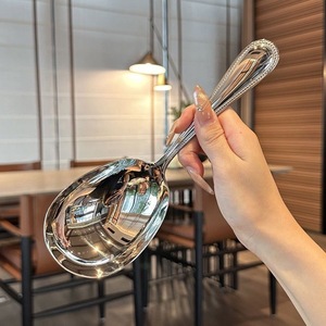 Cuchara de servir de acero inoxidable martillado de doble línea, cuchara grande para arroz, cubertería para hoteles y restaurantes - Product Image 2