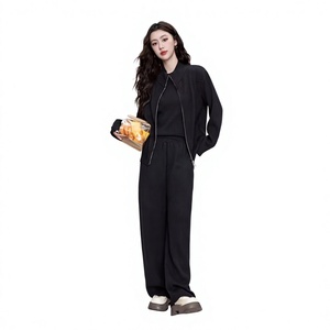 Conjunto de Suéter de Punto Crema para Mujer, Corte Holgado, Largo, Color Sólido, Estilo Casual, Cuello Camisero, Transpirable, 100% Algodón - Product Image 4