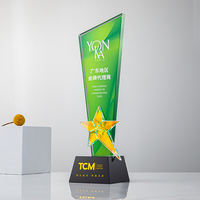 Trophée de baseball personnalisé en verre cristal avec impression UV, gravure, plaque gravée, design étoile colorée et finition émaillée