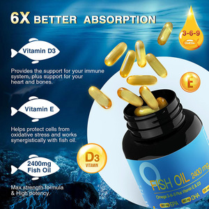 Gélules d'huile de poisson triple concentration OEM, haute puissance, oméga avec vitamines E, D3, EPA, <span class=keywords><strong>DHA</strong></span>, <span class=keywords><strong>ALA</strong></span> pour la santé cardiaque, cérébrale, articulaire et immunitaire - Product Image 1