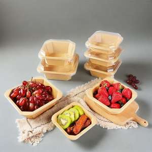 Boîte à lunch octogonale en papier kraft jetable, boîte d'emballage pour fruits à emporter, bol en papier rectangulaire octogonal 500ml pour aliments - Product Image 1