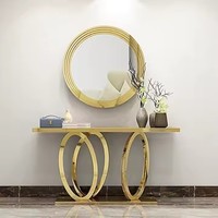 Mobilier de salon italien léger de luxe miroir de couloir doré table console en verre marbré et métal doré