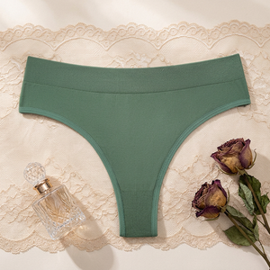 Culotte string taille haute sans couture pour femme, avec ceinture côtelée, couleur unie, grandes tailles, sous-vêtements confortables et doux, extensibles, vente en gros - Product Image 2