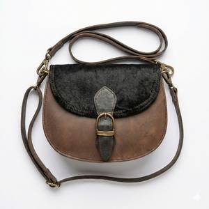 Vintage Genuine <b>Leather</b> <b>Crossbody</b> <b>Bag</b> With Buckle Closure Black Fur Flap All Seasons Women's Mini <b>Bag</b> - Product Image 2