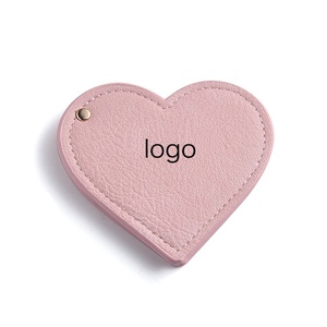 Personalized Cute Heart Shape Pink Embossed PU Leather Double Sided Rotatable Mini <b>Compact</b> <b>Mirror</b> - Product Image 2