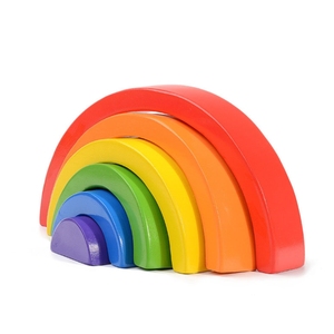 Gioco di Impilamento Arcobaleno Montessori, Giocattolo Educativo, Blocchi di Costruzione in Legno, Ponte ad Arco Arcobaleno in Legno - Product Image 1