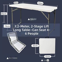 Ensemble table et chaises pliantes carrées modernes de 6 pieds, table portable en plastique blanc réglable en hauteur pour hôtel, banquet, camping en plein air