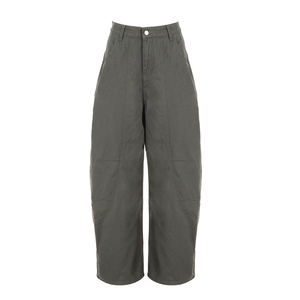 <b>Flared</b> Hem Cargo Pants in Green-<b>Low</b> <b>Waist</b> Loose Fit Breathable Washable Denim with Solid Pattern Streetwear Style Draped <b>Jeans</b> - Product Image 5