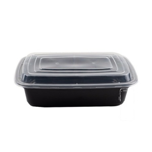 Boîte à bento jetable en plastique PP à compartiment unique, vente en gros, avec couvercle, style américain, rectangulaire noire pour sushis - Product Image 1