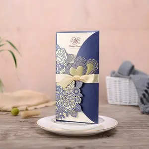 Invitations de <span class=keywords><strong>mariage</strong></span> découpées au Laser, roses élégantes, cœur d'amour, cartes d'invitation de <span class=keywords><strong>mariage</strong></span> personnalisées avec enveloppes - Product Image 1