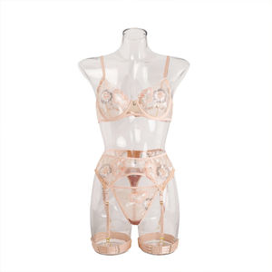 Lencería erótica sexy para mujer, perspectiva bordada de malla, conjunto de pasión seductora, Conjunto de sujetador de cuatro piezas, ropa interior para mujer - Product Image 3