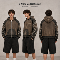 Sweat à capuche vintage pour homme, personnalisé par le fabricant, à manches raglan, effet délavé à l'acide, avec imprimé géométrique personnalisé, en coton, coupe oversize et carrée, style streetwear