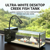 Akuarium Meja JSD Jinjing Ultra Clear Glass Stream dengan Filter Belakang, Pemisah Kering dan Basah, Lampu Sorot Fokus Variabel, dan Aquascape