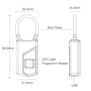 LEDEAST L1 Serrure intelligente de porte à empreinte digitale Corps en métal Cadenas intelligent rechargeable par USB pour la maison ou le bureau Interrupteur - Product Image 4