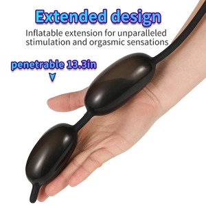 Dilatador uretral inflable de doble bola, dispositivo de masturbación de silicona negra para hombres - Product Image 4