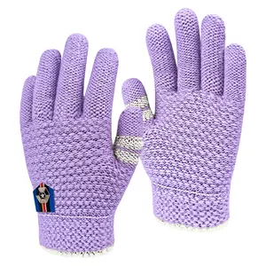 Austauschbares Logo Acryl gebürstet gestrickt Kinder Jacquard-Handschuhe Touch-Screen dick warmhalte winter Herren Damen-Handschuhe, lila