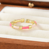JS19 Verguld Kleurrijk Emaille Bamboe Ring met Verbindende Kleuren, Stapelbaar, Dames Mode Ring