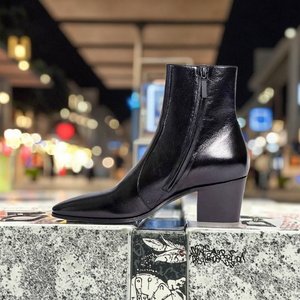 Bottines <span class=keywords><strong>Chelsea</strong></span> Chukka en cuir véritable noir pour hommes, bout pointu à enfiler avec talon épais augmentant la hauteur pour l'automne et l'hiver - Product Image 2