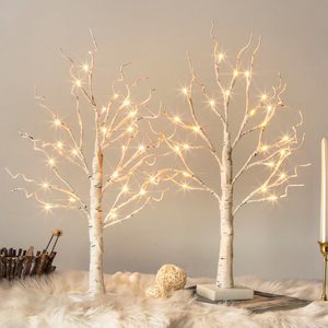 Ánh sáng trắng cây Bạch Dương với đèn LED Tabletop <span class=keywords><strong>Tree</strong></span> với bộ đếm thời gian trang trí Giáng sinh thắp sáng cây cho trong nhà mantel trang trí nội thất - Product Image 1