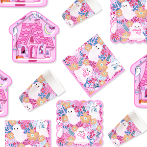 DAMAI Pink Halloween Paper Plates Set Halloween House Theme Party Decorations Paper Plates Cups Napkins for Kids Halloween Party - Product Image 2